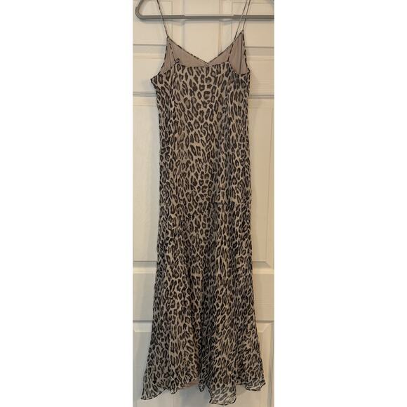 Theory Silk Slip Dress Sz 4 Asymmetrical Waist Maxi Leopard Crinkle Boho Gypsy - Picture 2 of 13